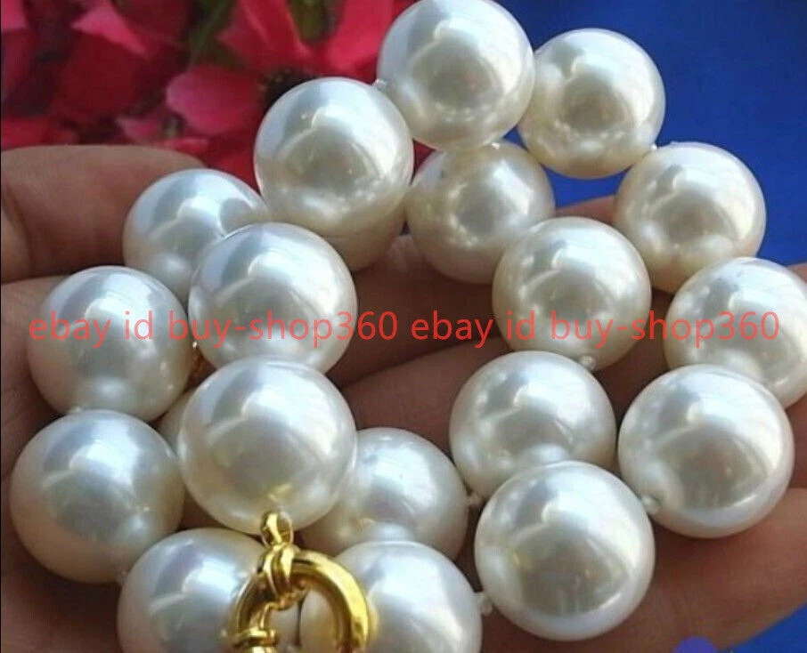 Huge 16mm White South Sea Shell Pearl Round Beads Necklace 18/20/26/27/28 inches - Image 4 of 4