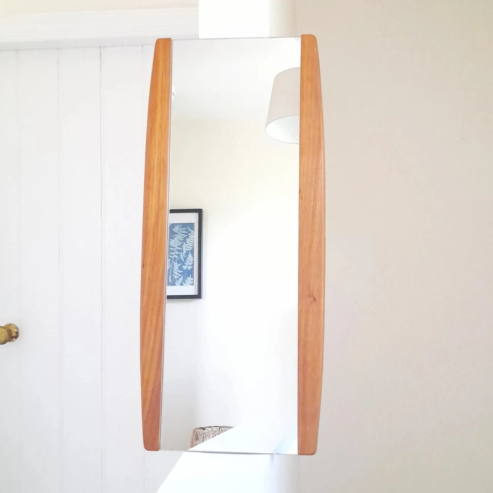 70s Vintage Teak Framed Wall Mirror Portrait or Landscape Danish Scandi 31 x 14" - Image 2 of 4