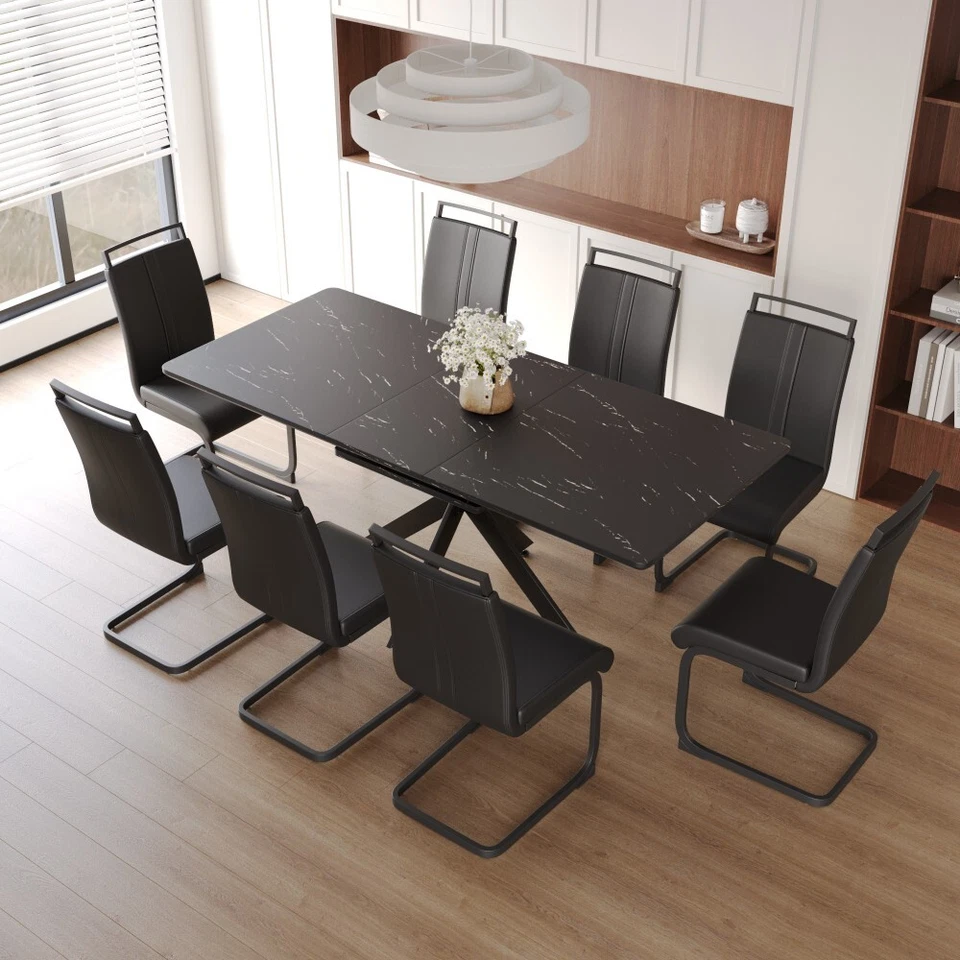 Juego de 9 sillas de mesa de comedor para 8 con mesa extensible rectangular y 8 sillas de PU Foto 2 de 4