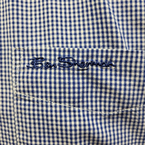 Ben Sherman Blue & White Checked Long Sleeve Shirt UK Men's Size L I296 - Picture 4 of 5