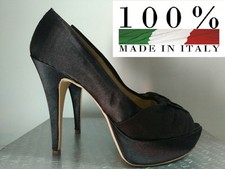 Titti Moda Decoltè Elegante Donna Raso Pelle Camoscio Nero ITALY N°35 o 39 NUOVO