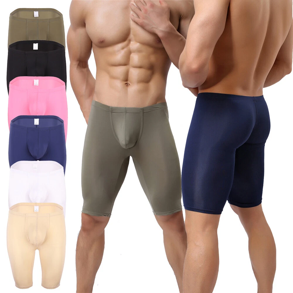 2Pack Mens Ice Silk Underwear Long Leg Boxer Shorts Penis Pouch Sleep  Bottoms XL