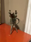 6" Old China Bronze Ware Gilt Pixiu Jazz Cup Wine glass Mug Goblet — photo 3