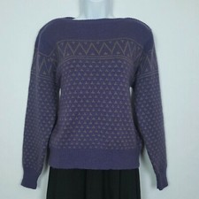 Country Suburbans Wool Blend Dusty Purple Gray Boatneck Ski Sweater XL Vtg