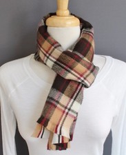 Dark Brown Cream Burgundy Camel tartan plaid scarf 56" long winter wrap soft