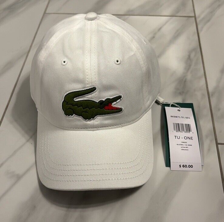 Lacoste Men's Big Croc Logo Adjustable Cap Hat White Green