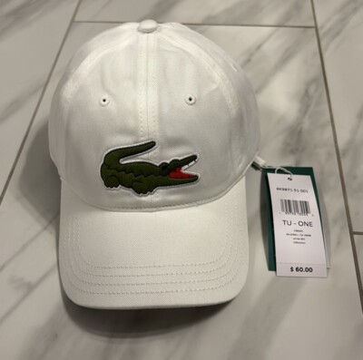 ジョコビッチ　LACOSTE ホワイトキャップ ONE SIZE Lacoste Men's Big Croc Logo Adjustable Cap Hat White Green