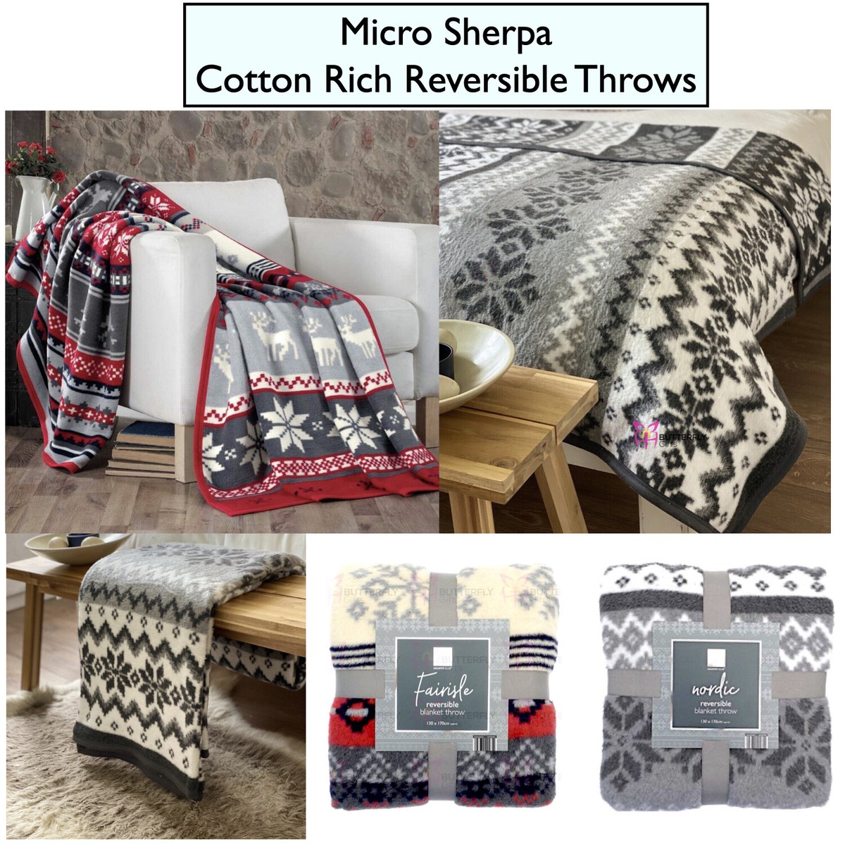 Nordic Festive Thick Soft Warm Cotton Fleece Sofa Bed Blanket Throw  Reversible