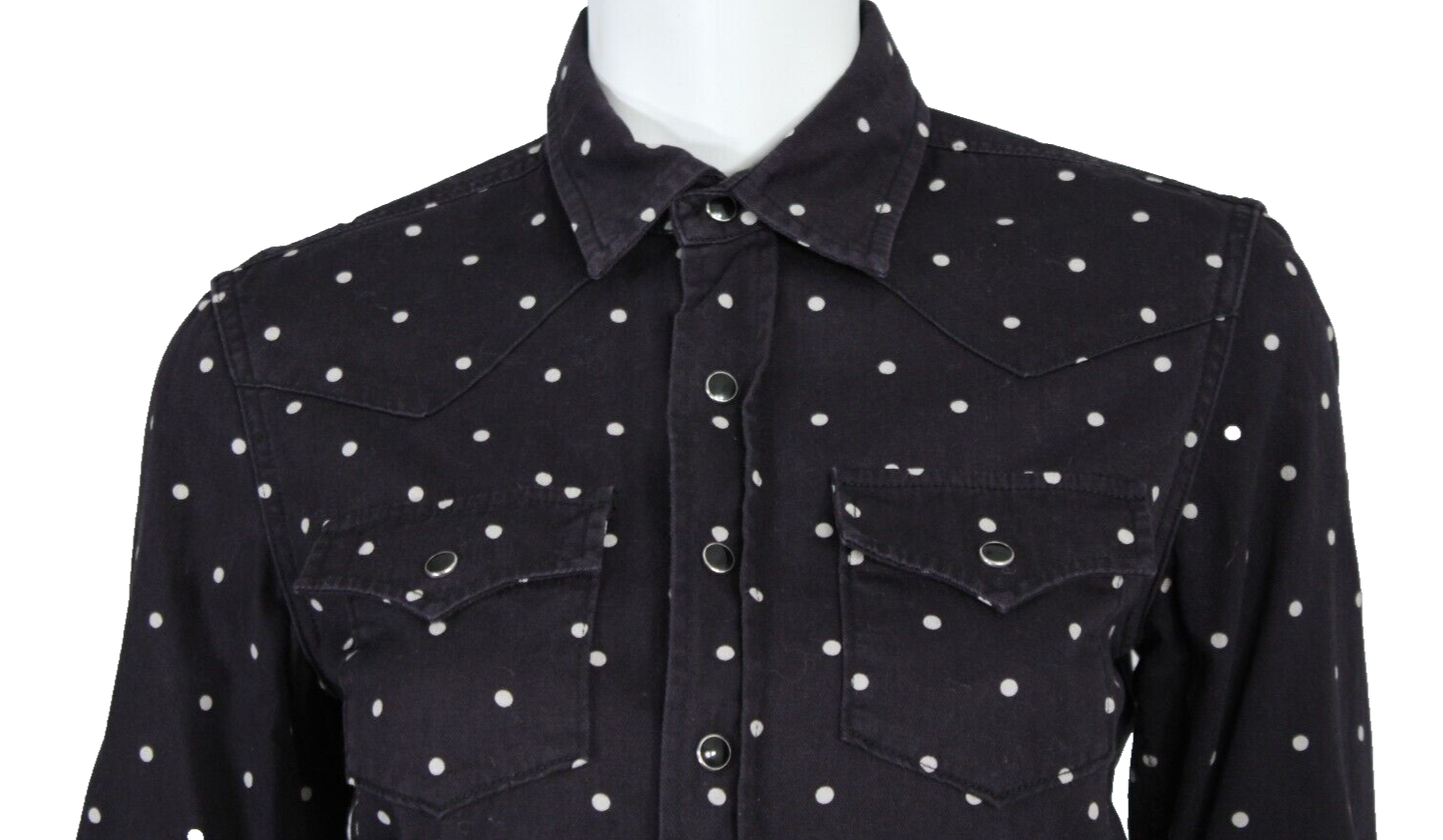 Camicia SAINT LAURENT 2021 blu e bianca a pois cotone western fronte a scatto S