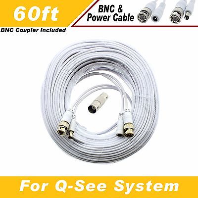 Zmodo /Swann /Qsee 4x White 60ft BNC Cable & 1.5A Power for Security CCTV use