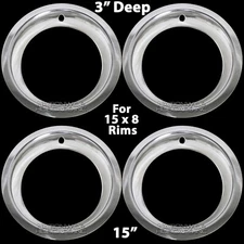 4 CHEVY GM 15" 15X8 RALLY WHEEL 3" DEEP TRIM RINGS BEAUTY RIM RING STEEL WHEELS