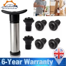 Wine Saver Vacuum Pump Sealer Preserver Set with 6 Stoppers Stainless Steel UK