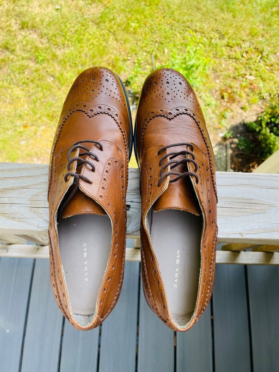 Zara Man Wingtip Oxford Brown Leather Casual Shoes Men's Zara Man Wingtip Oxford Brown Leather Casual Shoes Men's