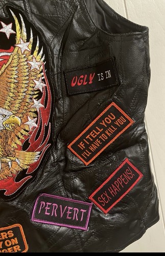 Italian Stone Design Genuine Leather Biker Motor Vest With Patches Size XL Black - Picture 10 of 12