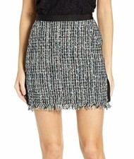 200 Juicy Couture Women's Blue HW Multi Textured Fringed Tweed Skirt Size 2