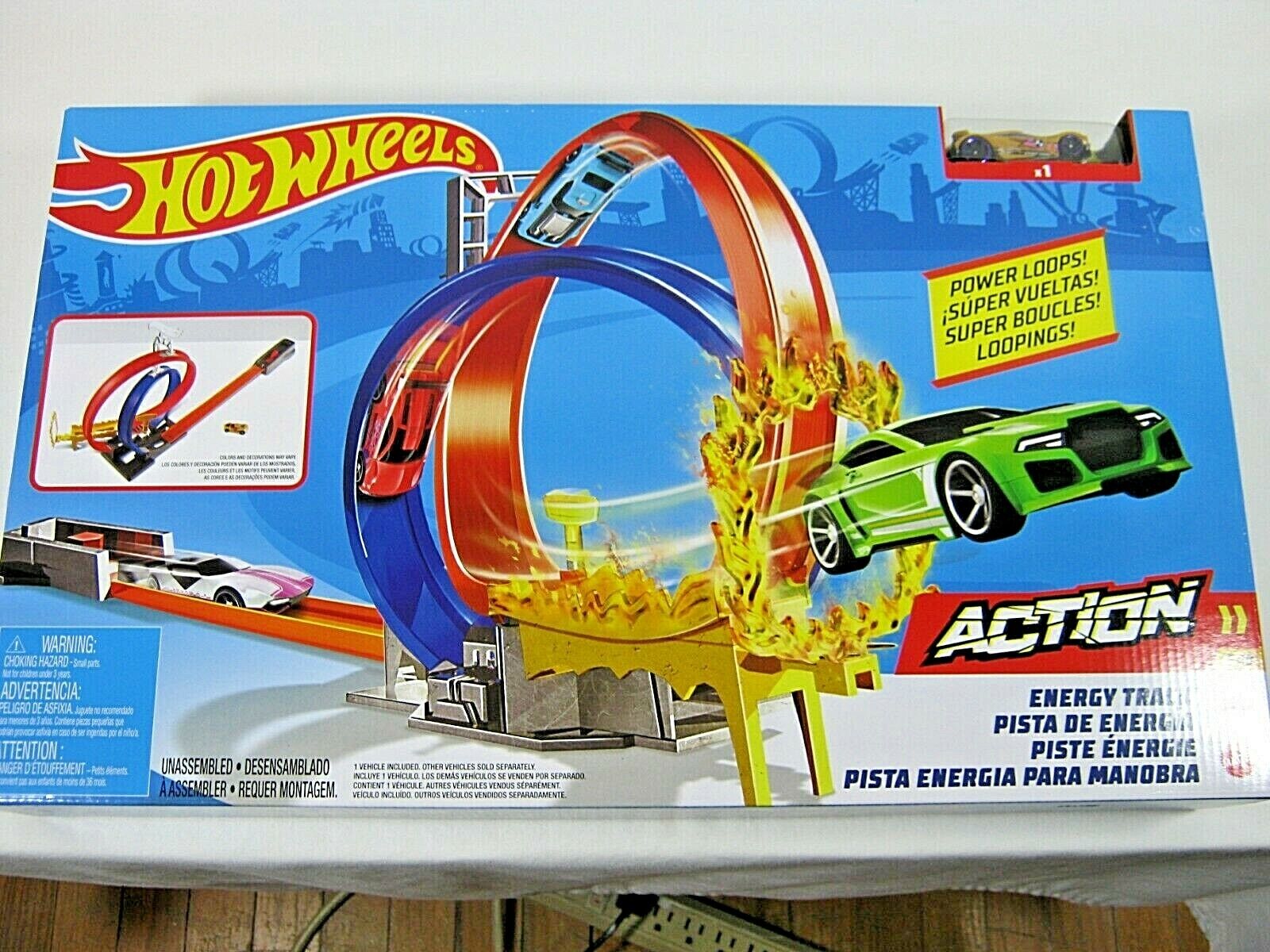 Hot Wheels Energy Track Set Power Loops Playset with Gold Car New Hotwheels ц...