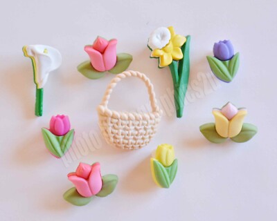 Easter Flowers / Buttons Galore Shank Back / Basket ~ Tulips ~ Daffodil