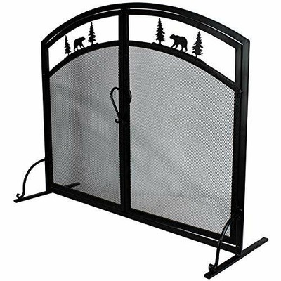 Single Panel Wrought Iron Fireplace Screen Black Iron Mesh