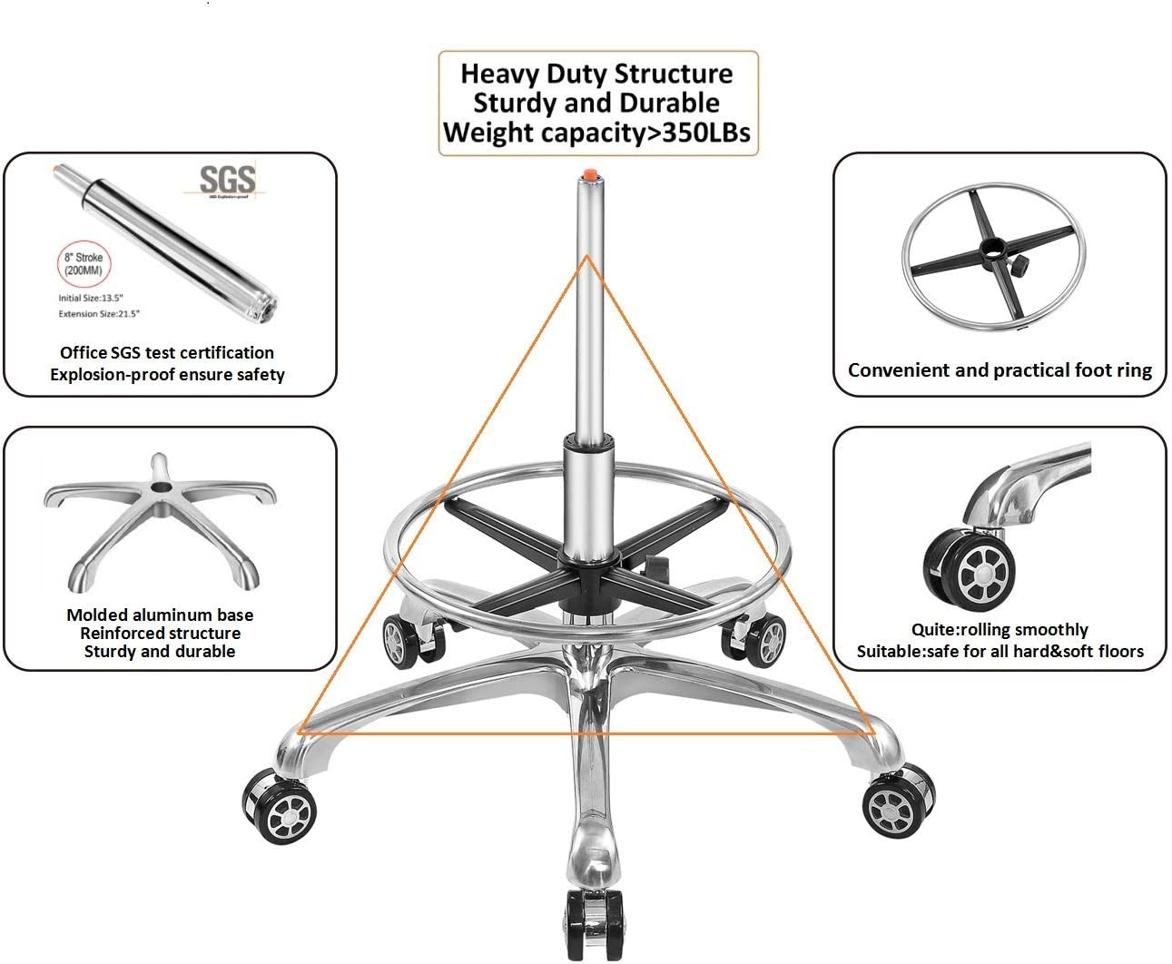 Rolling Stool Adjustable Drafting Chair Heavy Duty with Wheels for