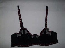 Shein sheer dot mesh underwire bralette S M black w/pink stitching nip goth
