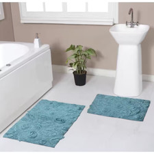 Modesto Bath Rug 100 Cotton Bath Rugs Set, 2-Piece Set S M , Blue Free Shipping