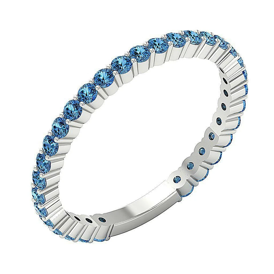 Anillo de compromiso de eternidad I1 G diamante azul natural 0,90 quilates oro blanco de 14 quilates 2,00 mm Foto 2 de 4