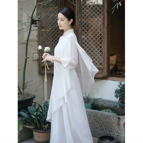 Chinese Style Chiffon Zen Dance Clothes Retro Style Hanfu Ruffles Women's Dress - Picture 5 of 19