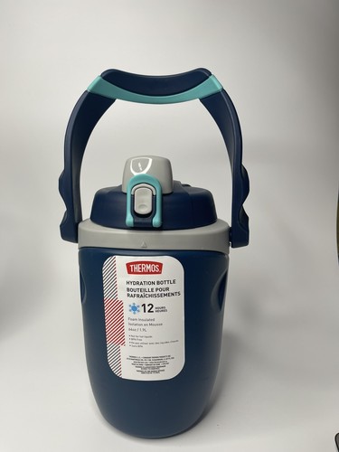 Water Bottle Thermos 64 oz Foam Insulated Flip-Up Lid Blue BPA-Free - Picture 2 of 8