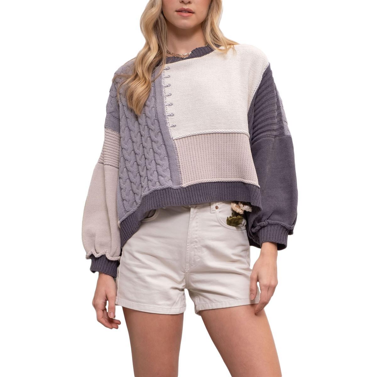 Mixed Knit Colorblock Balloon Sleeve 