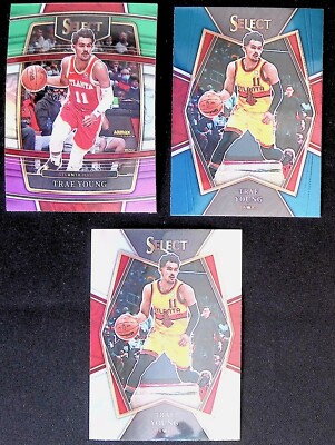 (3) TRAE YOUNG Lot - 2021-22 Select Premier Holo Prizm Green Purple  #26, #131