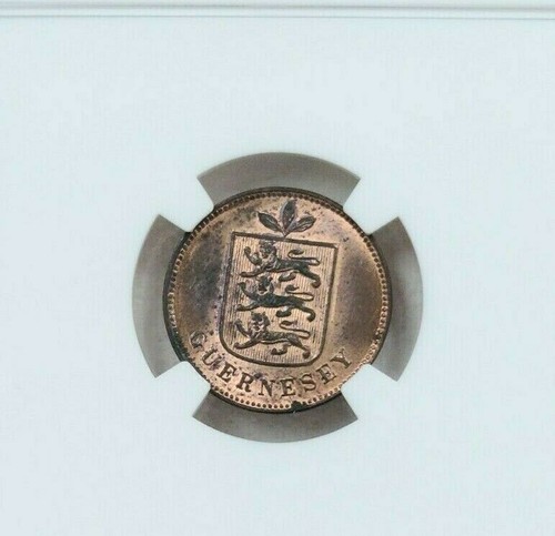 1893 GUERNSEY 1 DOUBLE NGC MS 63 RB BEAUTIFUL RICH COLOR GREAT COIN - Picture 2 of 5