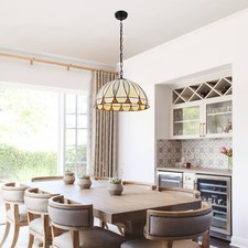 Vintage Ceiling Fixture Hanging Light Tiffany Style Stained Glass Pendant Lamp   