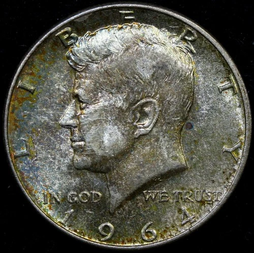 1964 Kennedy Half Dollar 90% SILVER COIN TONED #D43