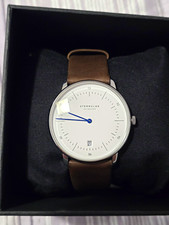 STERNGLAS NAOS Men's Quartz Date 40mm White Dial Brown Leather Box