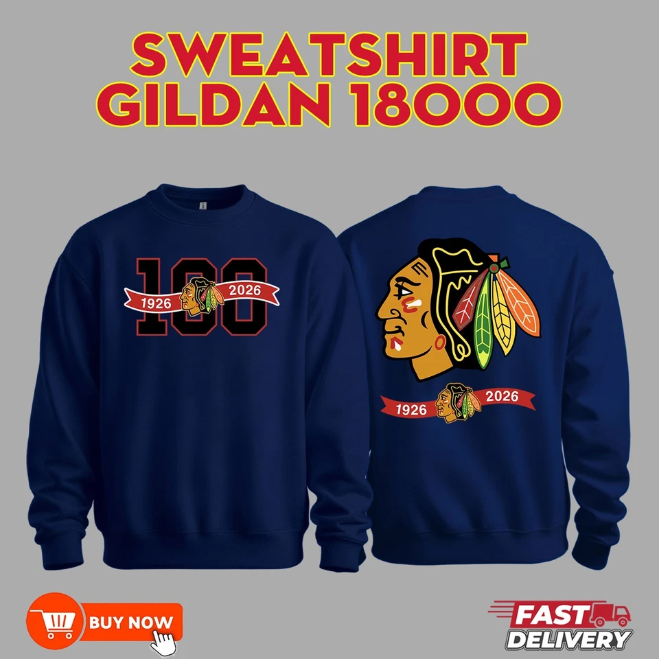 Chicago Blackhawks 100 Aniversario Sudadera Dos Caras - Todo Color, Talla Completa Foto 3 de 4