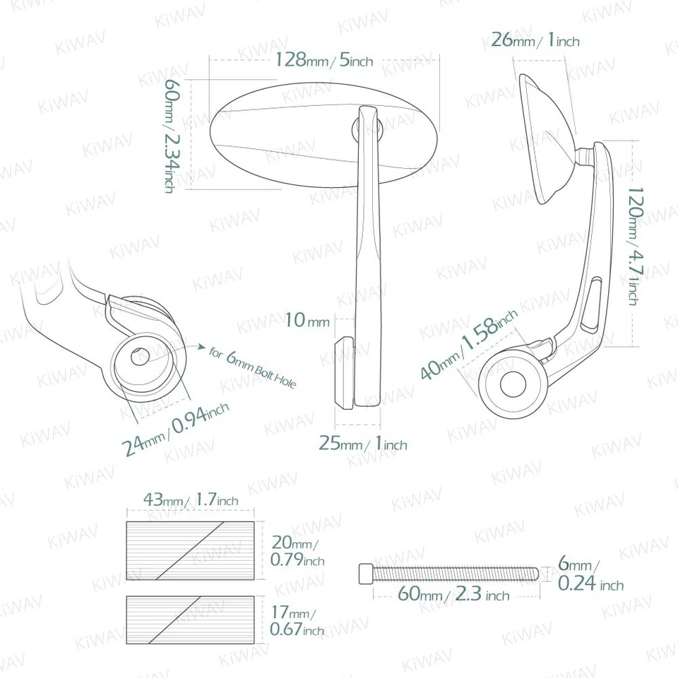 Espejos retrovisores de extremo de barra ULTRA ovalados negros para barra hueca de 1" 25 mm ID 17-24 mm para Triumph Foto 2 de 4
