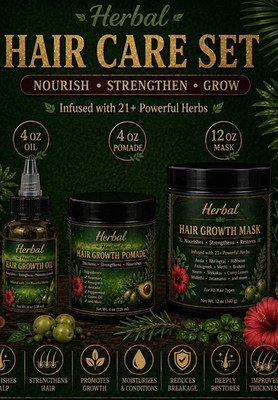 Herbal Hair Growth Oil 4oz, Pomade 4oz & Mask 12oz Rosemary Fenugreek Set