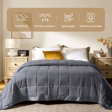 King Size Blanket with Satin Trim Lightweight Down Alternative Grey 108 X 90 In
