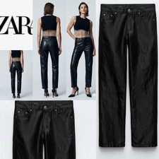 ZARA NWT SATIN EFFECT SHINY METALLIC MID WAIST STRAIGHT LEG PANTS 4