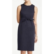 Ann Taylor Petite 0 Bow Sheath Mini Dress Navy Blue Cotton Hourglass Sleeveless