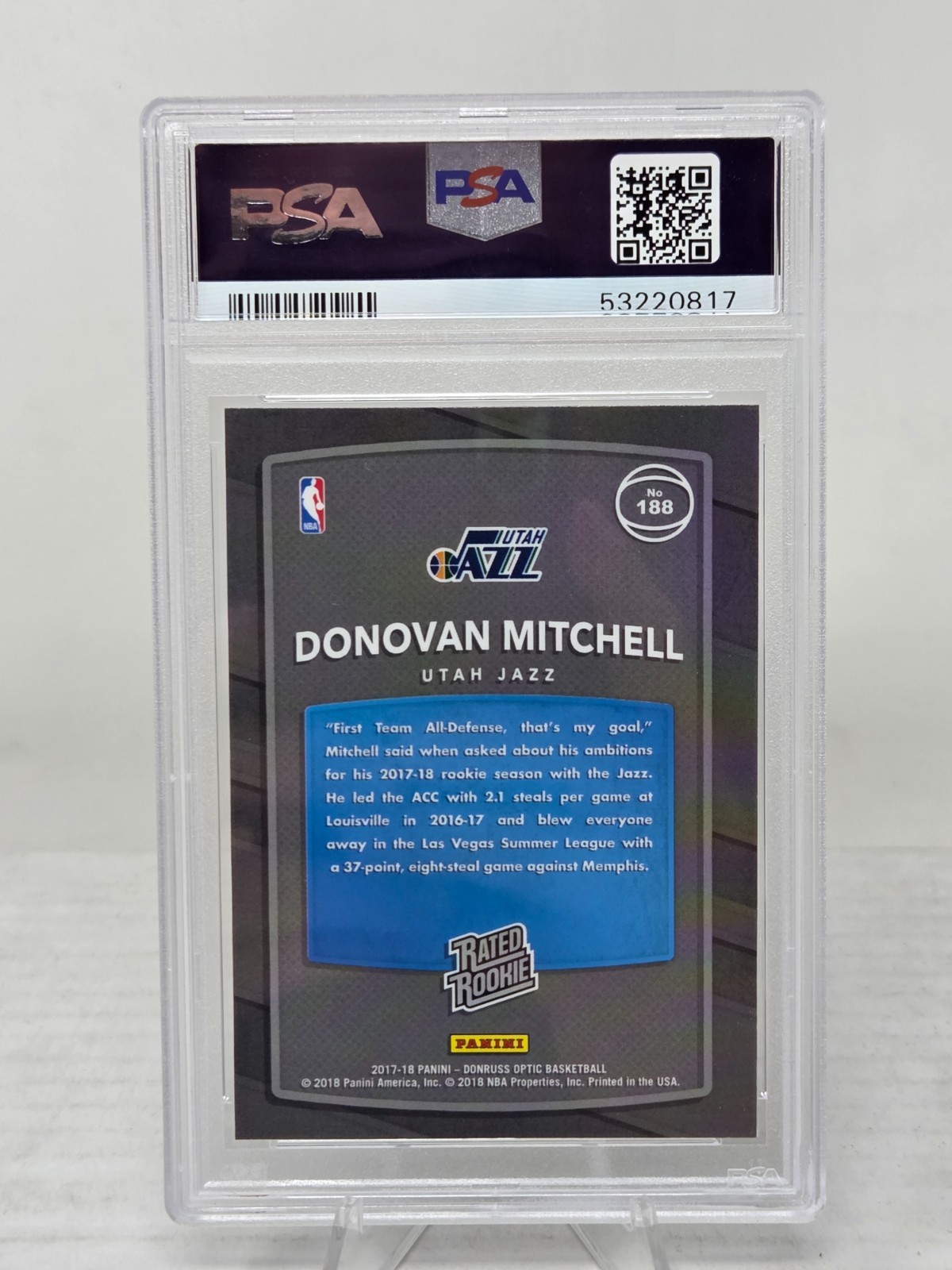 2017 Optic DONOVAN MITCHELL Rookie Card PSA 10 Gem Mint view 2