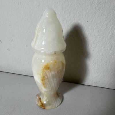 Vintage White Onyx Alabaster Vase with Lid Urn Decorative Carved Stone Marble