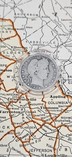 Vintage Coin Estate Sale 1908 D Barber Silver Quarter .25c