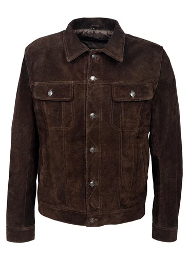 Men's TRUCKER Suede Leather Jacket Western Classic Denim Style Shirt Jacket 1280 video thumbnail