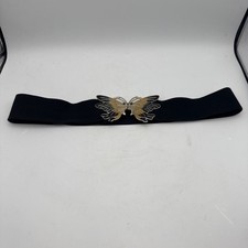 Vintage Stretchy Black Waist Belt Gold Butterfly Buckle 80s 90s Festival Party
