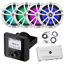Marine Bluetooth Receiver, 4x 6.5" 225W LED Boat White Speakers, Amplifier w/Kit