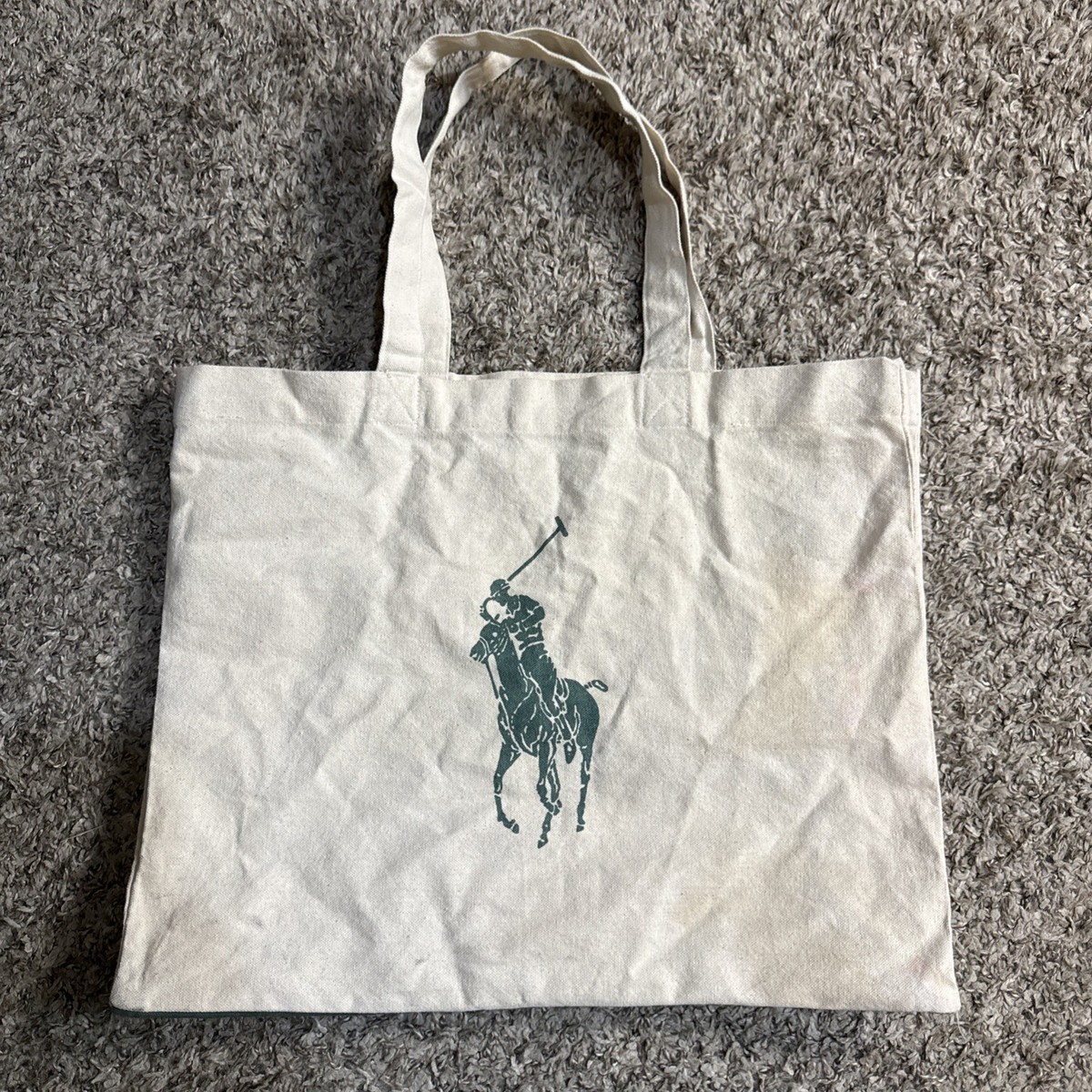 Polo Ralph Lauren Tote Bag 100% Organic Cotton Canvas Green Pony