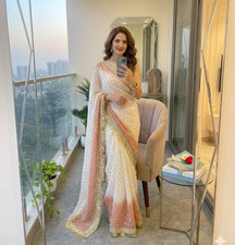 SAREE PARTY WEAR WEDDING DESIGNER INDIAN BLOUSE SARI BOLLYWOOD ETHNIC PAKISTANI