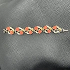 Vintage  Floral Bracelet Pink Coral Roses Link Retro Costume Jewelry