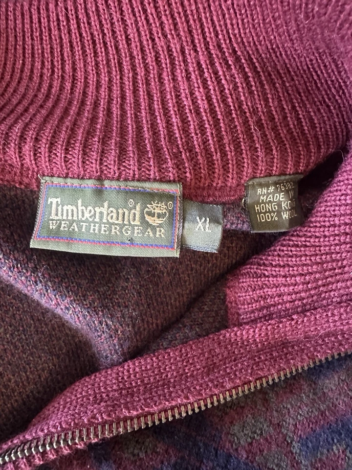 Suéter de Lana Timberland Vintage Cuarto Cremallera Azteca Años 90 Equipo Climático Talla XL Foto 4 de 4